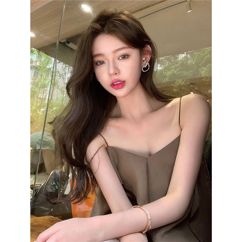 Set Áo Hai Dây Phối Bèo Nhún Và Chân Váy Xẻ Tà Thời Trang Mùa Hè Mới Cho Nữ