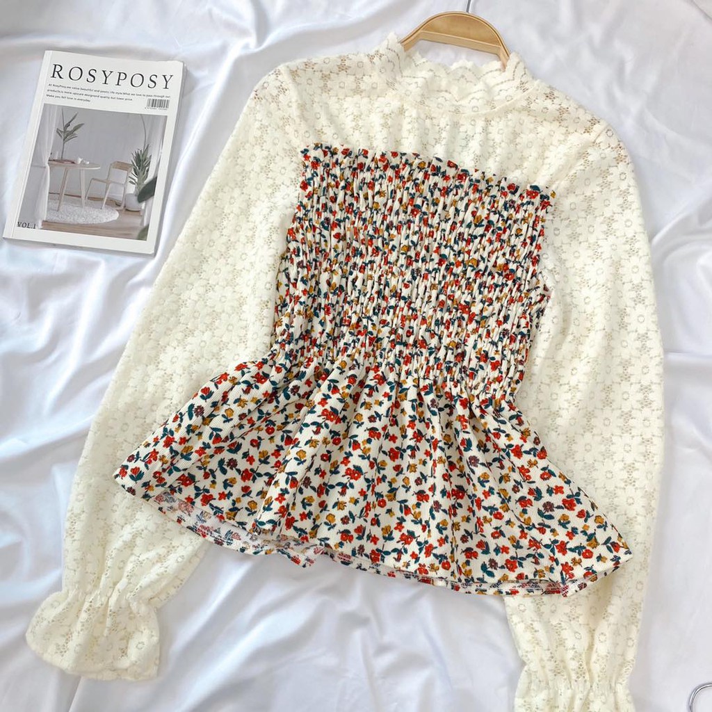 Áo peplum ren hoa nhúng ngực eo dễ thương