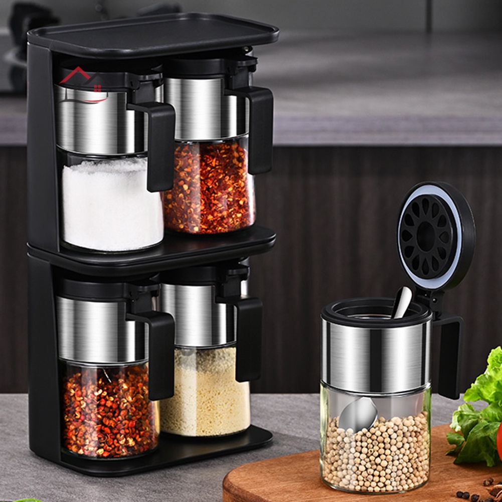 Kính Lọ Đựng Gia Vị Bằng Thủy Tinh Không BPA Kèm Muỗng Và Nắp Inox Tiện Dụng Cho Nhà Bếp
