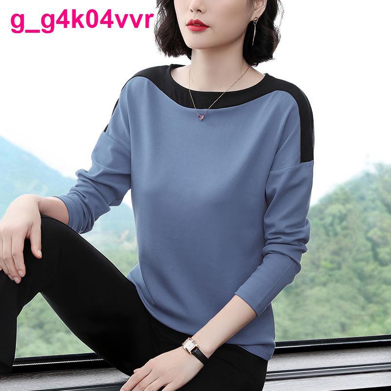 Áo thun dài tay nữ có size cotton tinh khiết đầu mùa thu 2019 phiên bản mới của Hàn Quốc blouse giảm mỡ bụng rộng