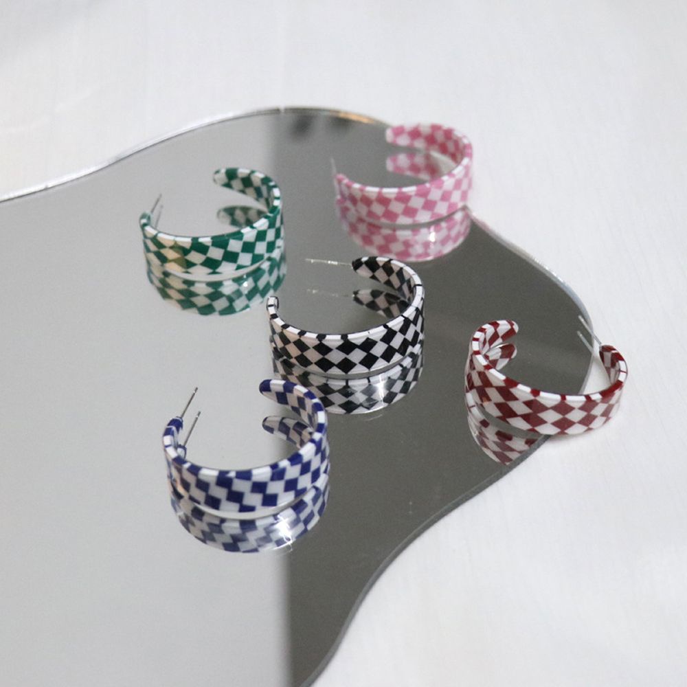 Khuyên Tai Dạng Vòng Họa Tiết Kẻ Sọc Caro Nhiều Màu Sắc Phong Cách Hàn Quốc Cổ Điển Thời Trang Cho Nữ