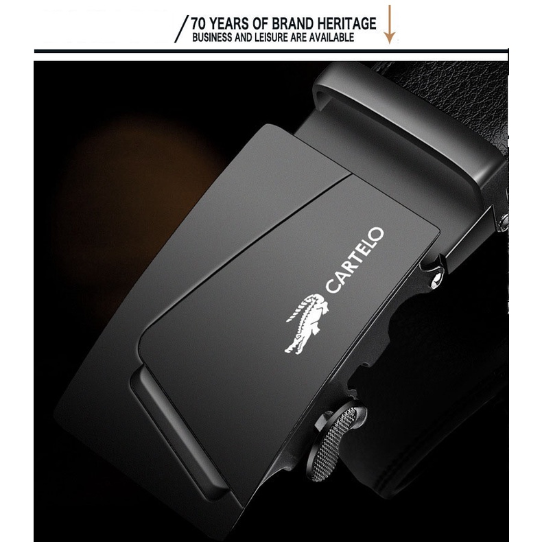 Thắt lưng da nam cao cấp CRTELGK7005G, dây nịt nam da thật rộng 35mm khóa tự động mạ ti tan