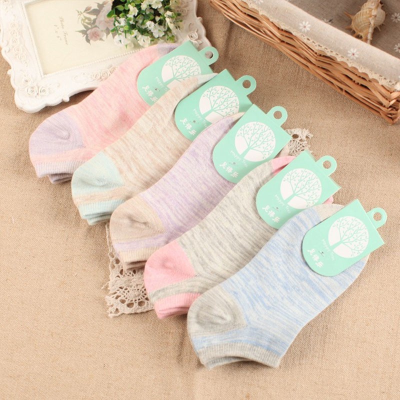 [HÀNG CÓ SẴN] Tất nữ cổ ngắn màu sắc tươi mới tất nữ cotton