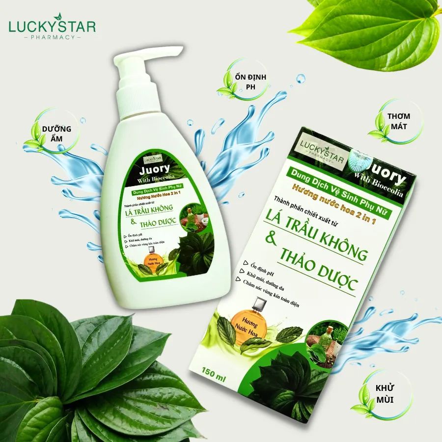 VỆ SINH PHỤ NỮ HƯƠNG NƯỚC HOA LUCKY STAR 2 IN 1  lá trầu không và thảo dược– 150ML