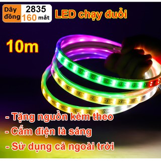 Đèn led dây trang trí, đuổi 6 màu lắp ngoài trời, dây 2 hàng bóng có bọc silicon chống nước