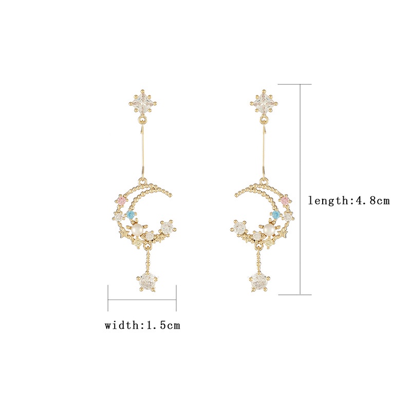 Bông tai hình mặt trăng đính đá trong suốt 14K nhiều màu sắc