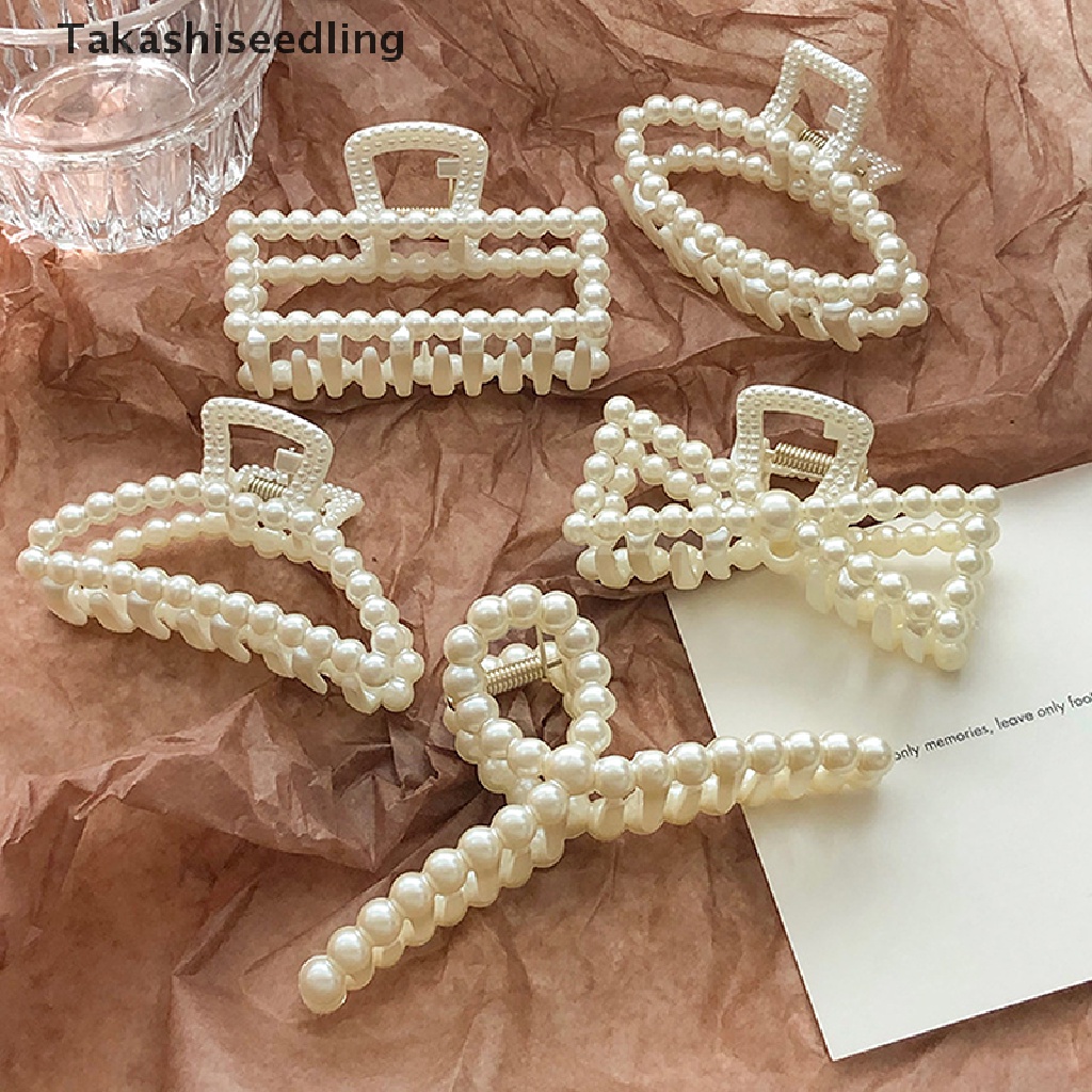 (Takashiseedling) Kẹp Tóc Hình Học Lớn Đính Ngọc Trai Thanh Lịch Khí Chất Hàn Quốc Bán Chạy