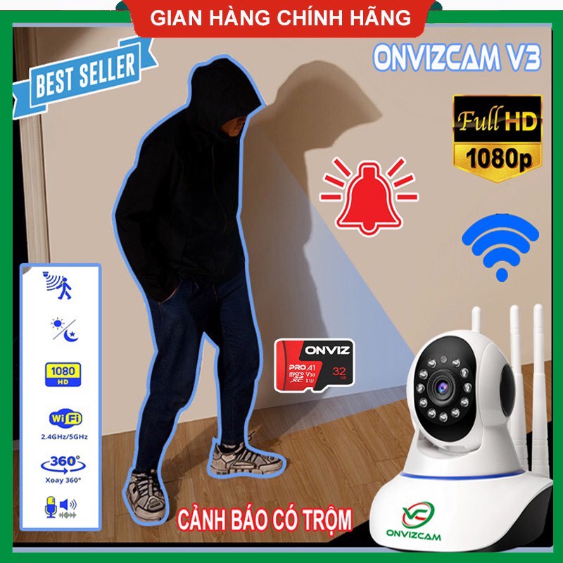 Combo Camera wifi thông minh 3 râu 2022 Full HD + thẻ nhớ 32gb xịn