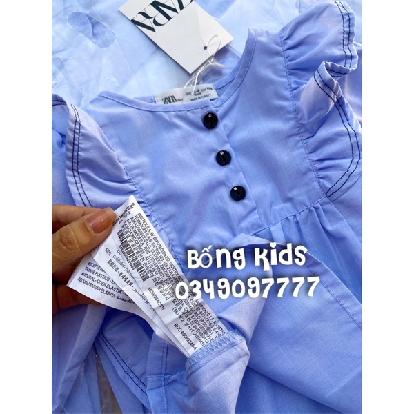 Áo Sơ Mi Bé Gái Nhún Bèo Xanh Trời