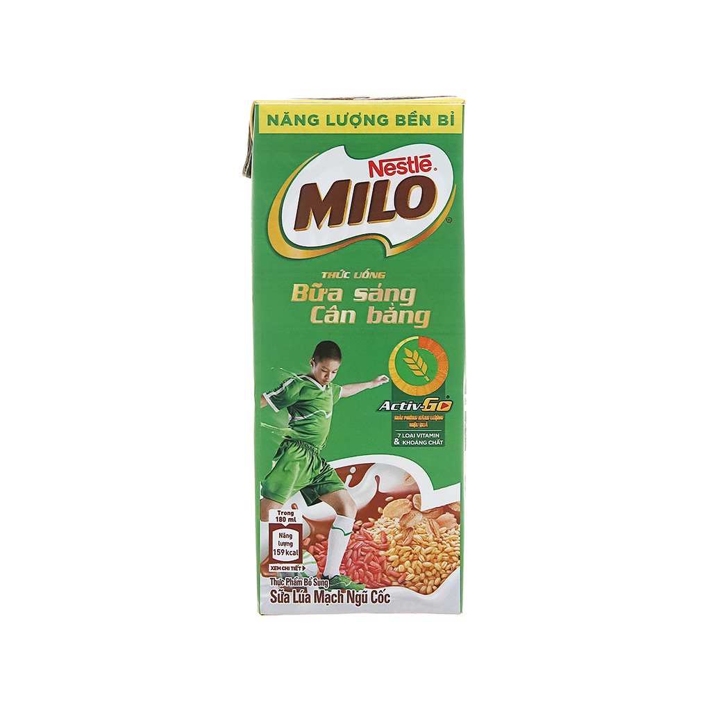 Sữa Milo Bữa Sáng Lúa Mạch Ngũ Cốc 180ml Lốc 3 Hộp
