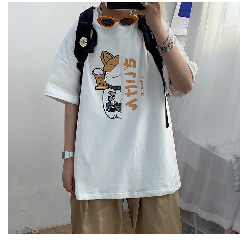 [ Ảnh thật ] Áo Thun Nam Nữ Tay Lỡ Unisex Phông Trơn Oversize Form Rộng Basic Tee Hình Chó Shiba