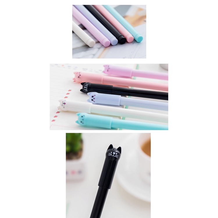 Set 6 Bút gel đen nắp đậy ngòi 0.5mm màu xinh xắn phụ kiện văn phòng phẩm