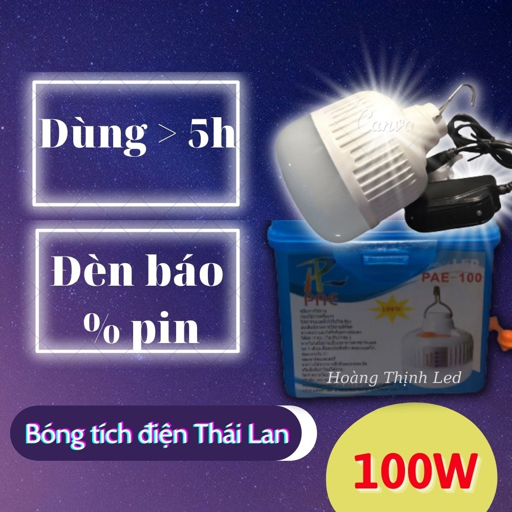 Bóng đèn LED sạc tích điện Thái lan 100W- có đồng hồ đo dung lượng pin- 3 chế độ sáng- có móc treo tiện lợi