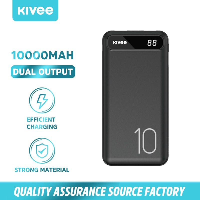 Pin sạc dự phòng Kivee 10000mAh, màn hình kỹ thuật số màn hình lớn kèm theo cáp sạc