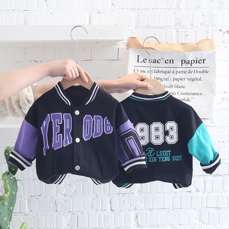 Áo Khoác Bóng Chày Bằng Cotton Tay Dài Có Khóa Kéo Thời Trang Cho Bé Trai