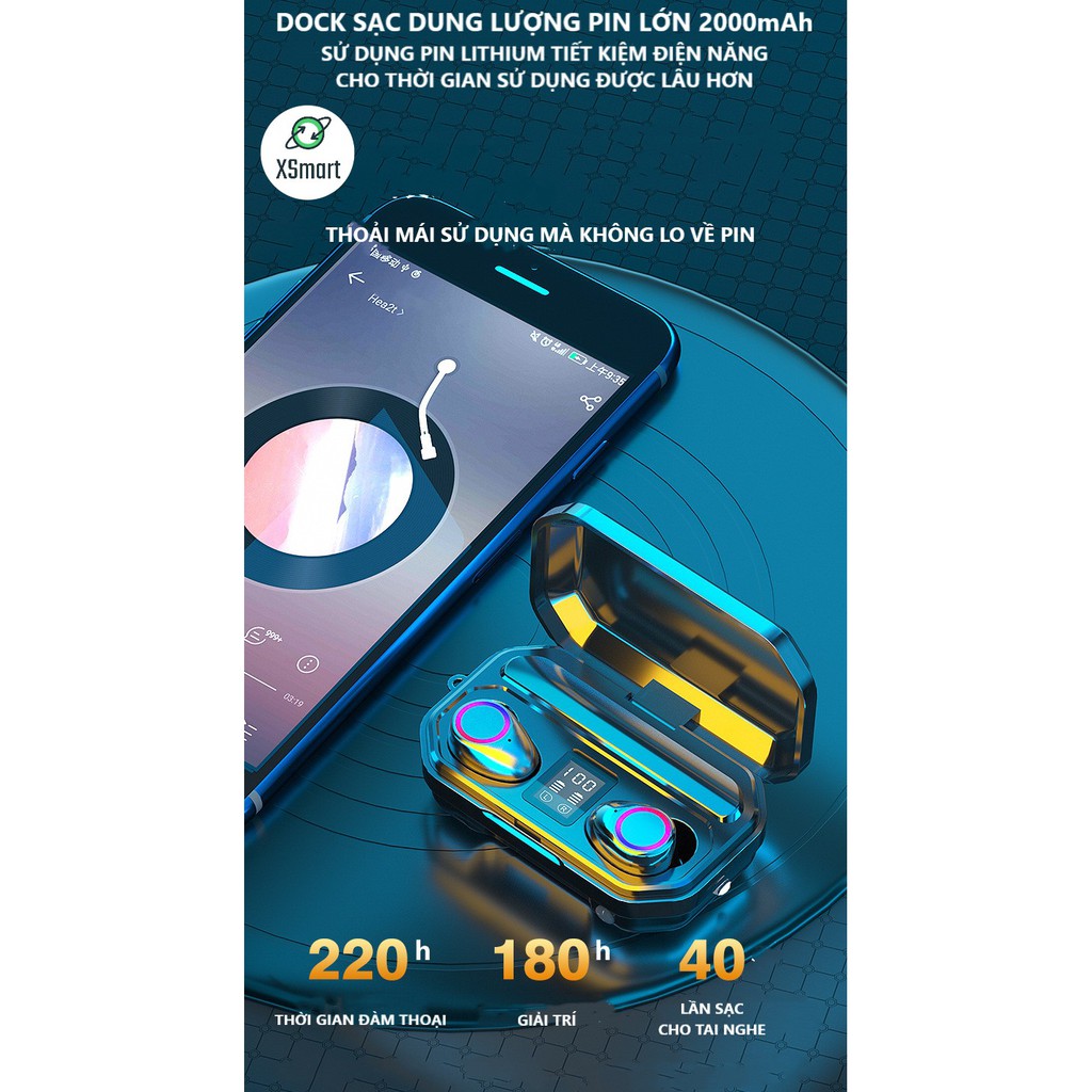 Tai Nghe Bluetooth Không Dây Cảm Ứng M12 PRO BASS Màn Hình LED Kiêm Sạc Dự Phòng Điện Thoại Có Đèn Pin, Có Mic, Dock Sạc | BigBuy360 - bigbuy360.vn