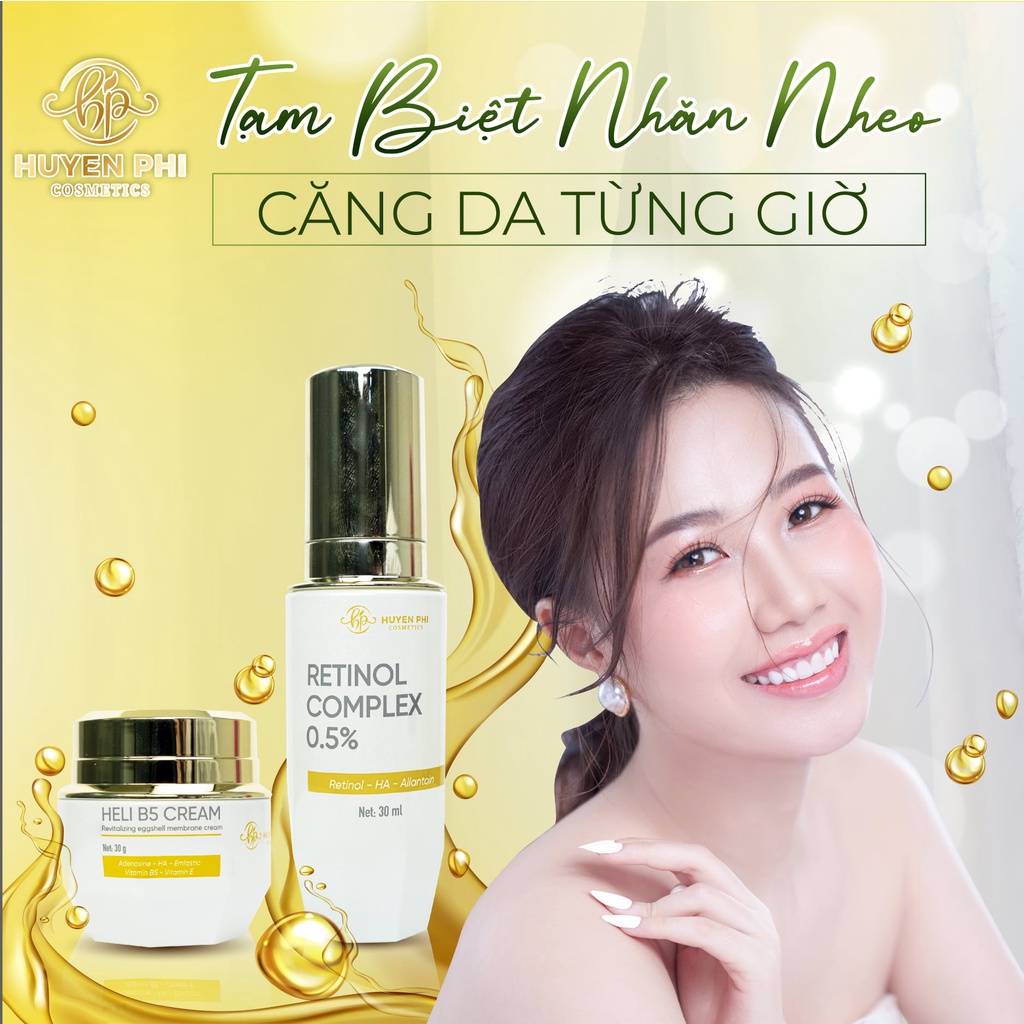 Combo Huyền Phi Cosmetics phục hồi da (Retinol 30ml + Heli B5 Cream30gr)