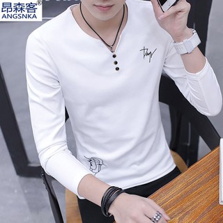 Áo Thun Cotton Dài Tay Cổ Chữ V Cho Nam Và Nữ