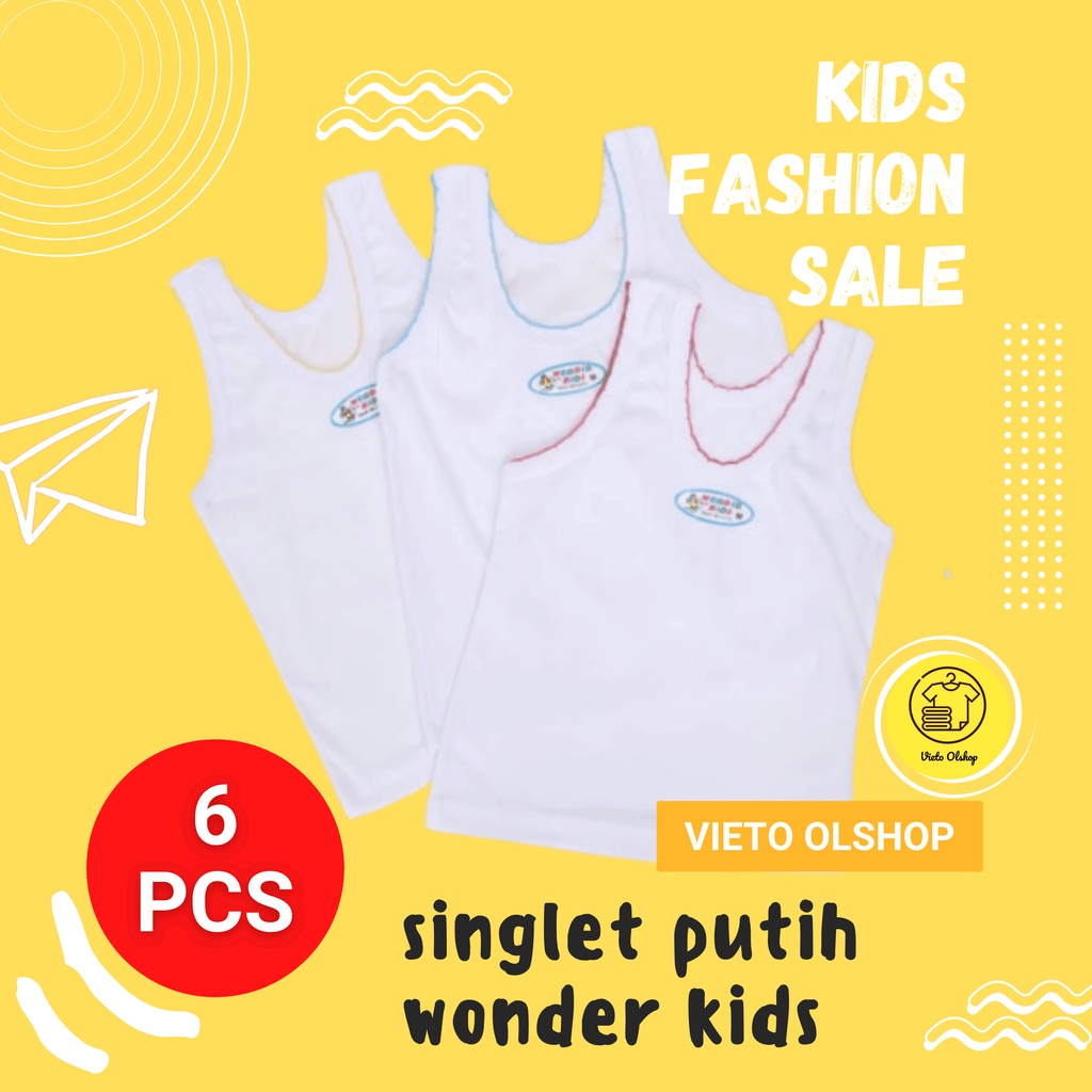 Set 6 Áo Thun Trắng In Chữ Wonder Cho Bé Từ 1 Đến 3 Tuổi