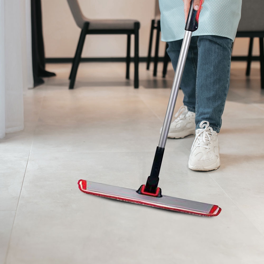 HomeBase ME LIVING Chổi quét nhà phẳng 360 độ bằng Microfiber 24inch ZURE W60xH133xD11cm màu xám/đỏ