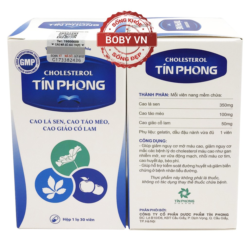 Cholesterol Tín Phong giảm nguy cơ mỡ máu cao (Hộp 1 lọ 30 viên)