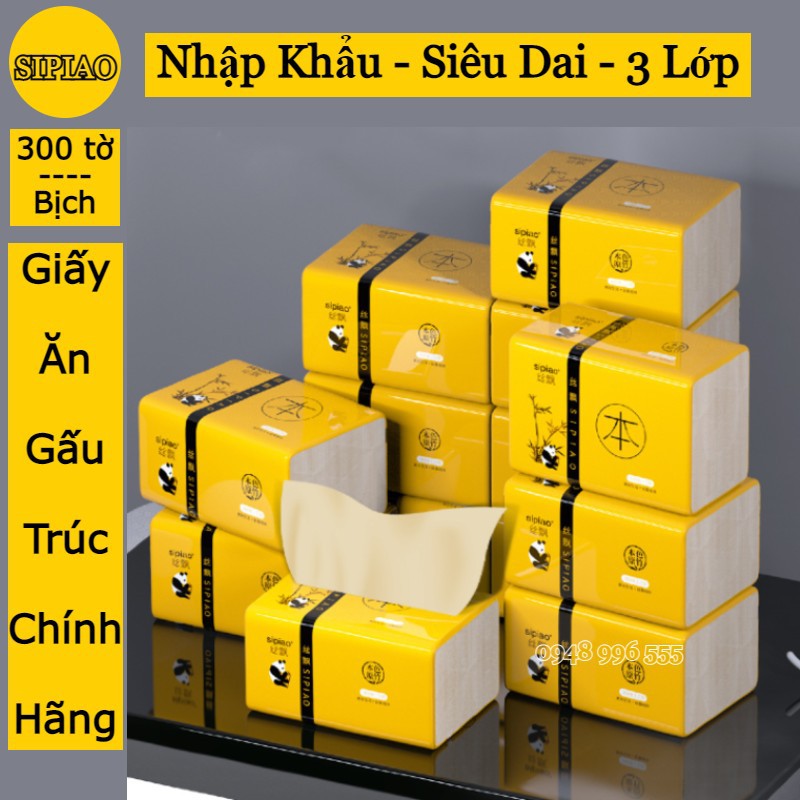 [ĐƯỢC MUA 10] (Siêu Dai) Bịch Khăn giấy ăn gấu trúc Sipiao 3 lớp chống ẩm lau miệng gói 300 tờ hàng chuẩn 2,2kg