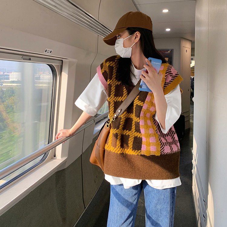 Áo ghi lê SUXI cổ chữ V dáng rộng thời trang mùa thu dành cho nữ