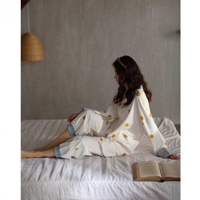 Bộ đồ ngủ cotton tay dài phong cách Hàn Quốc dành cho nữ