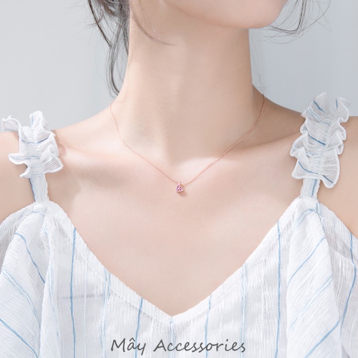 Dây chuyền bạc 925 cao cấp hình trái tim đính đá đỏ [bạc, vàng hồng] Mây Accessories