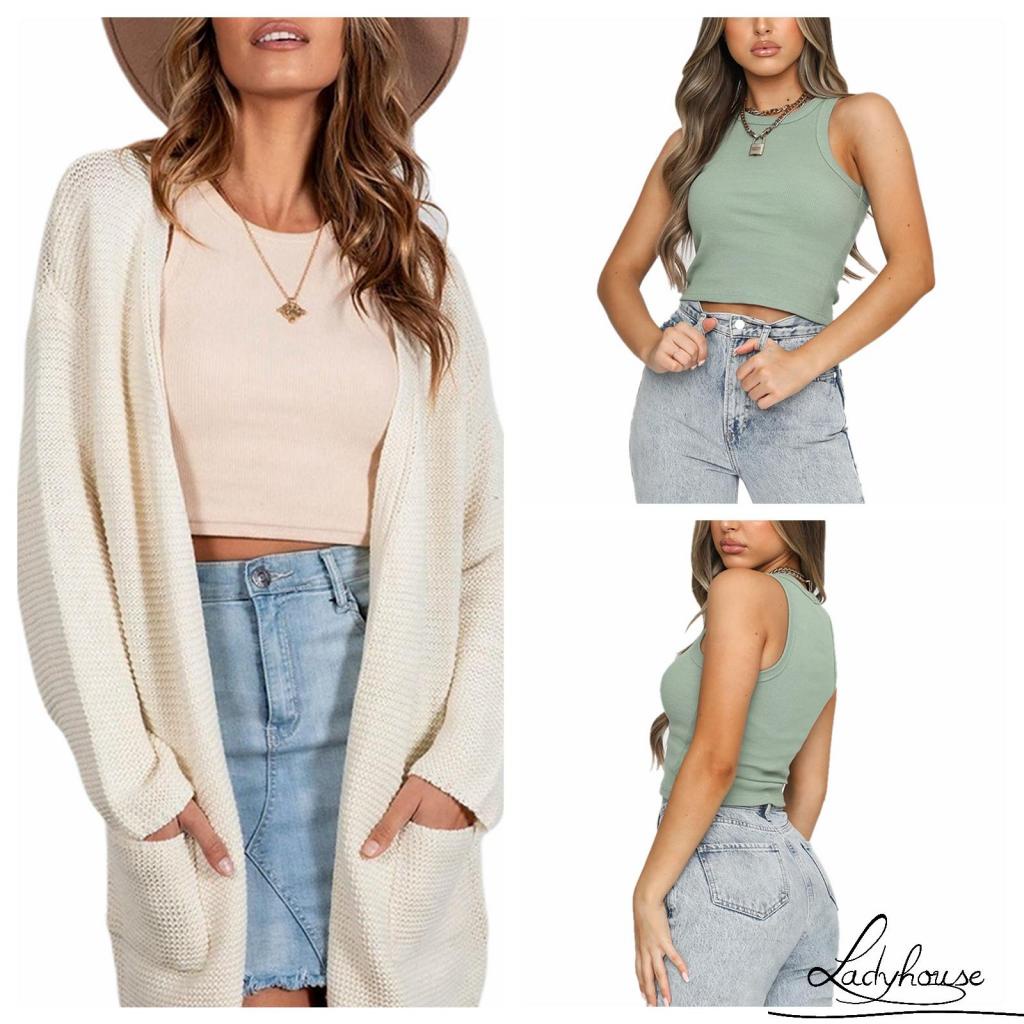 Áo Crop Top Không Tay Màu Trơn Thời Trang Dành Cho Nữ