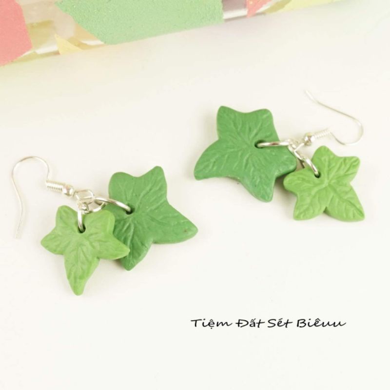 Khuyên tai đất sét Polymer handmade Ivy - thường xuân