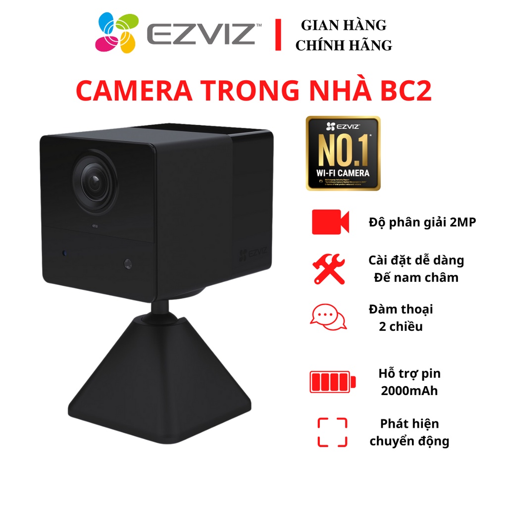 Camera WIFI trong nhà dùng pin sạc EZVIZ BC2 hàng chính hãng