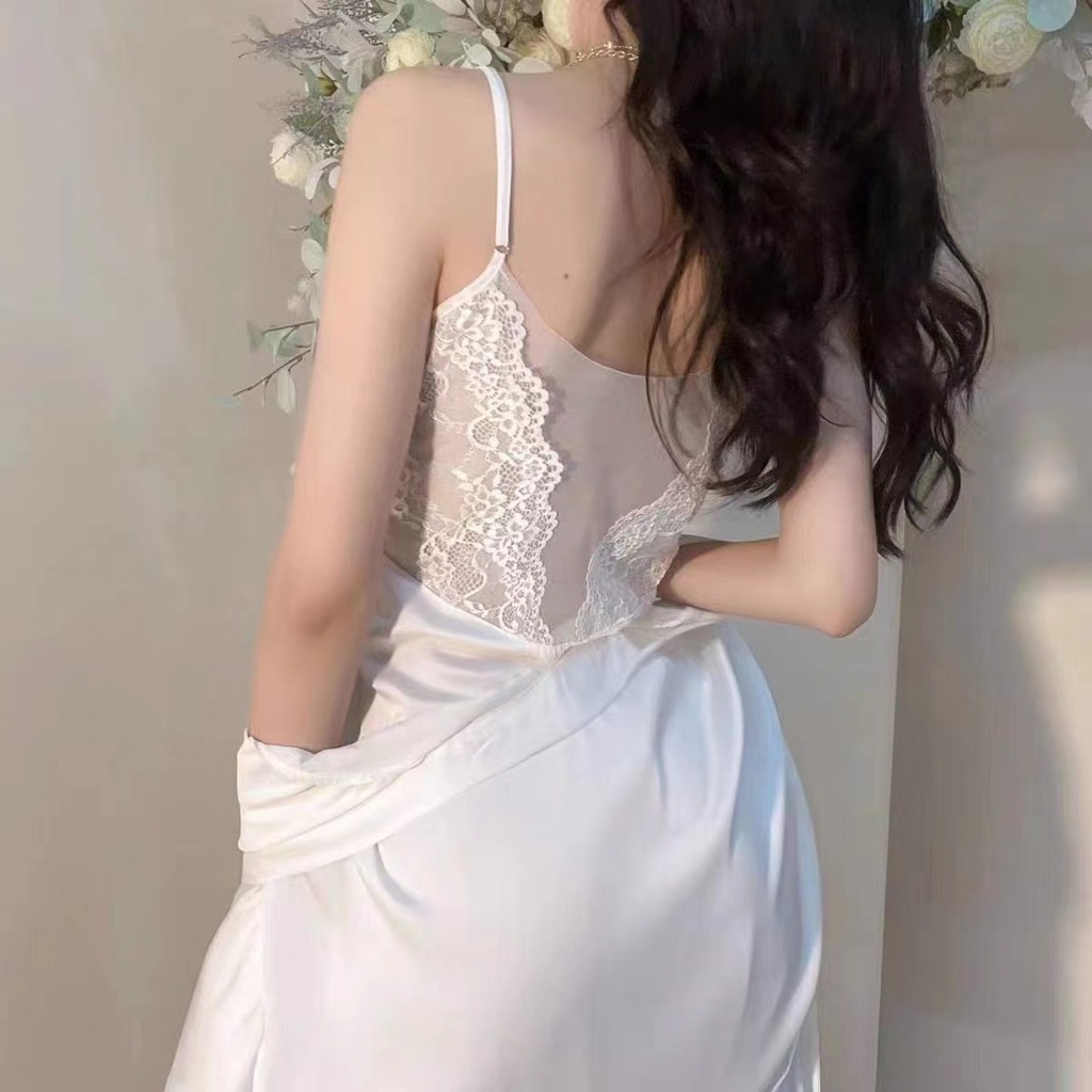 Bộ Đồ Ngủ Cổ Chữ V Phối Ren Có Mút Đệm Ngực Thời Trang Quyến Rũ Cho Nữ