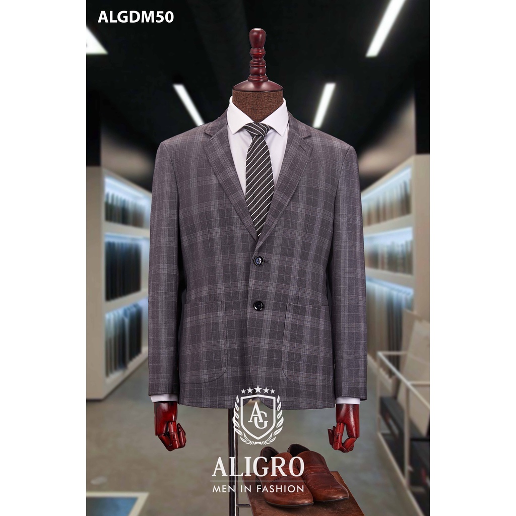 Áo blazer nam Aligro 2 cúc kẻ caro 1 lớp chuẩn form, sang trọng, lịch sự ALGDM50