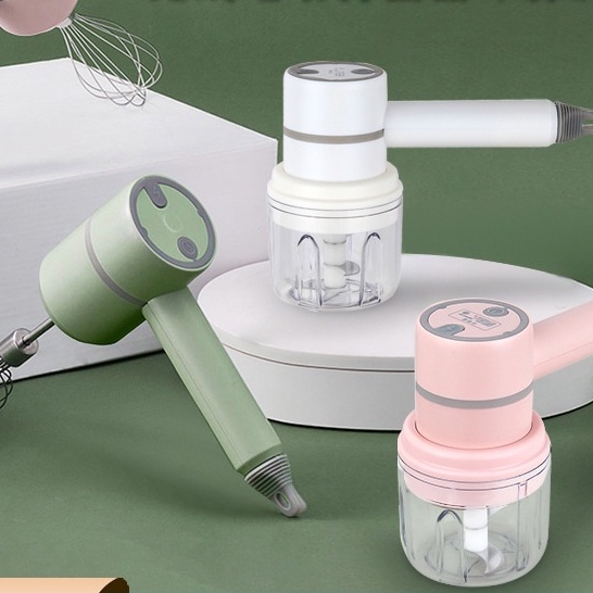 (CAO CẤP) Máy Đánh Trứng Cầm Tay 3 trong 1 đa năng pin sạc - Máy xay thịt tỏi ớt hạt tiêu đánh sữa cafe mini không dây