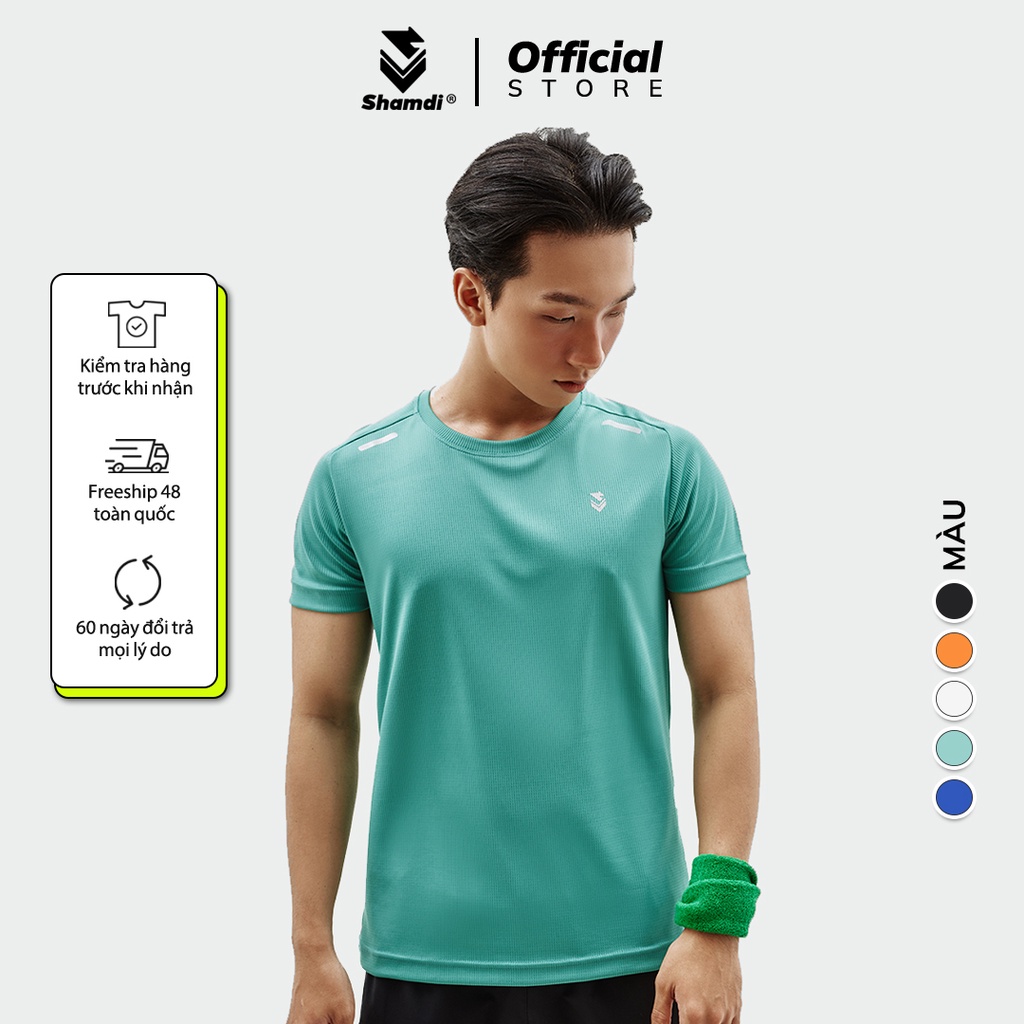 Áo thun thể thao nam phản quang thun gân SHAMDI thoải mái vận động, chuẩn form - 1086