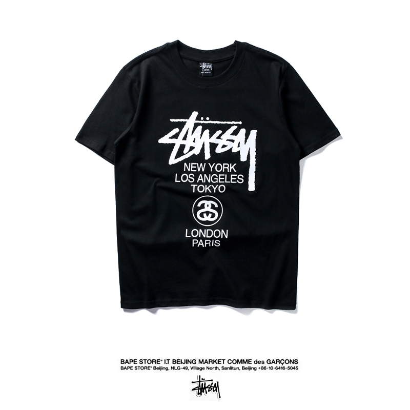 Áo thun cotton tay ngắn hoạ tiết chữ Stussy sành điệu cho nam và nữ