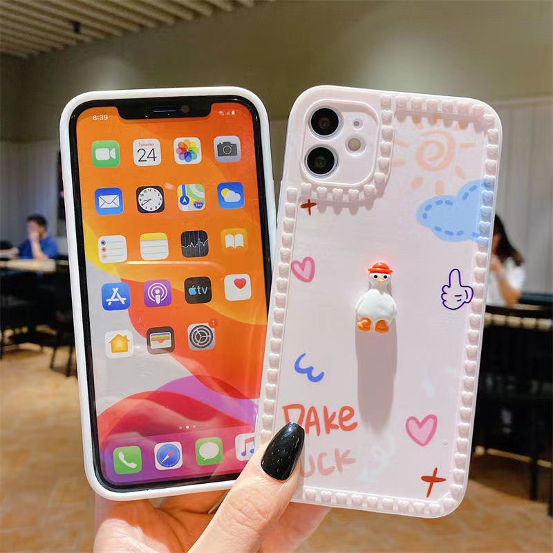 Tilt Head Duck Silicone Phone Case with Pendant for IP 13 12 11Pro Max Xs Max X Xr 8 7 6 6SPlus Se 2020