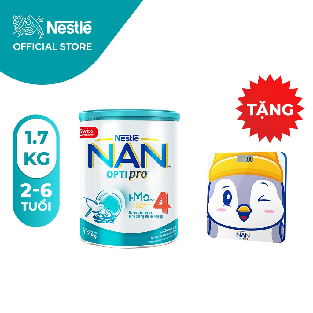 [Mã FMCG80 giảm 10% đơn từ 400K] [Tặng 1 cân điện tử cho bé] Sữa bột Nan Optipro 4 1.7kg/lon