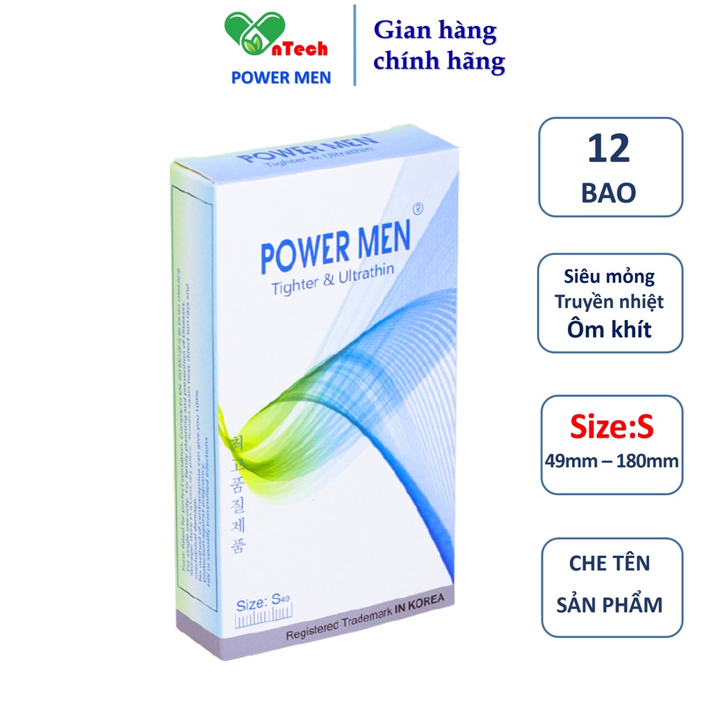 24 Bao cao su POWER MEN TIGHTER & ULTRATHIN & LONGER siêu mỏng siêu truyền nhiệt ôm sát 3D kéo dài thời gian size 49mm