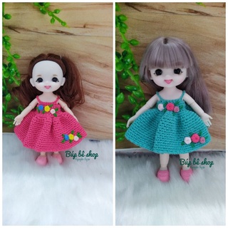 Đầm xòe thêu hoa hồng cho búp bê Baboliy, búp bê 16cm