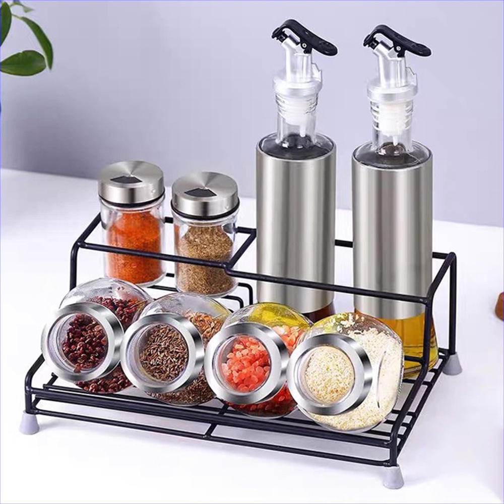 Kệ Để Lọ Gia Vị Nhà Bếp Sắt Đen 2 Tầng 3 Ngăn Mới Về Pp32S