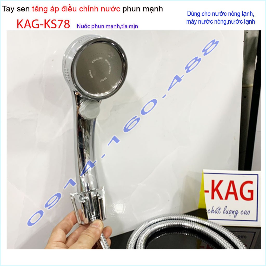 Vòi sen tăng áp massage KAG-KS78, sales trọn bộ tay sen + dây tắm 1.5m inox tia nước mạnh siêu sảng khoái thiết kế đẹp