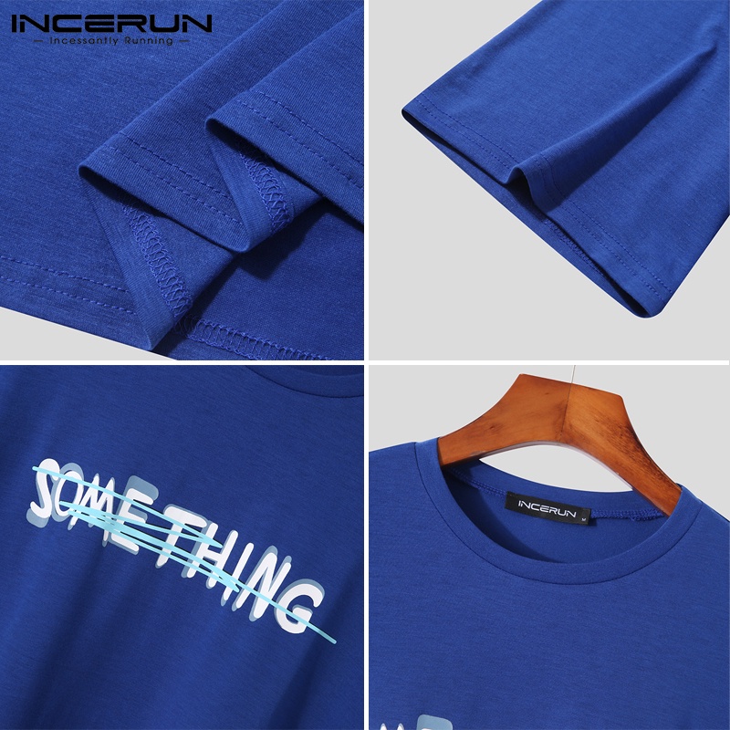 Áo thun INCERUN cổ tròn tay ngắn in họa tiết 3 màu sắc đơn giản cho nam