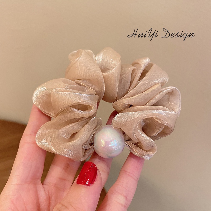 Dây buộc tóc, Scrunchies đính ngọc trai nhân tạo lụa satin nhún phong cách tiểu thư xinh xắn