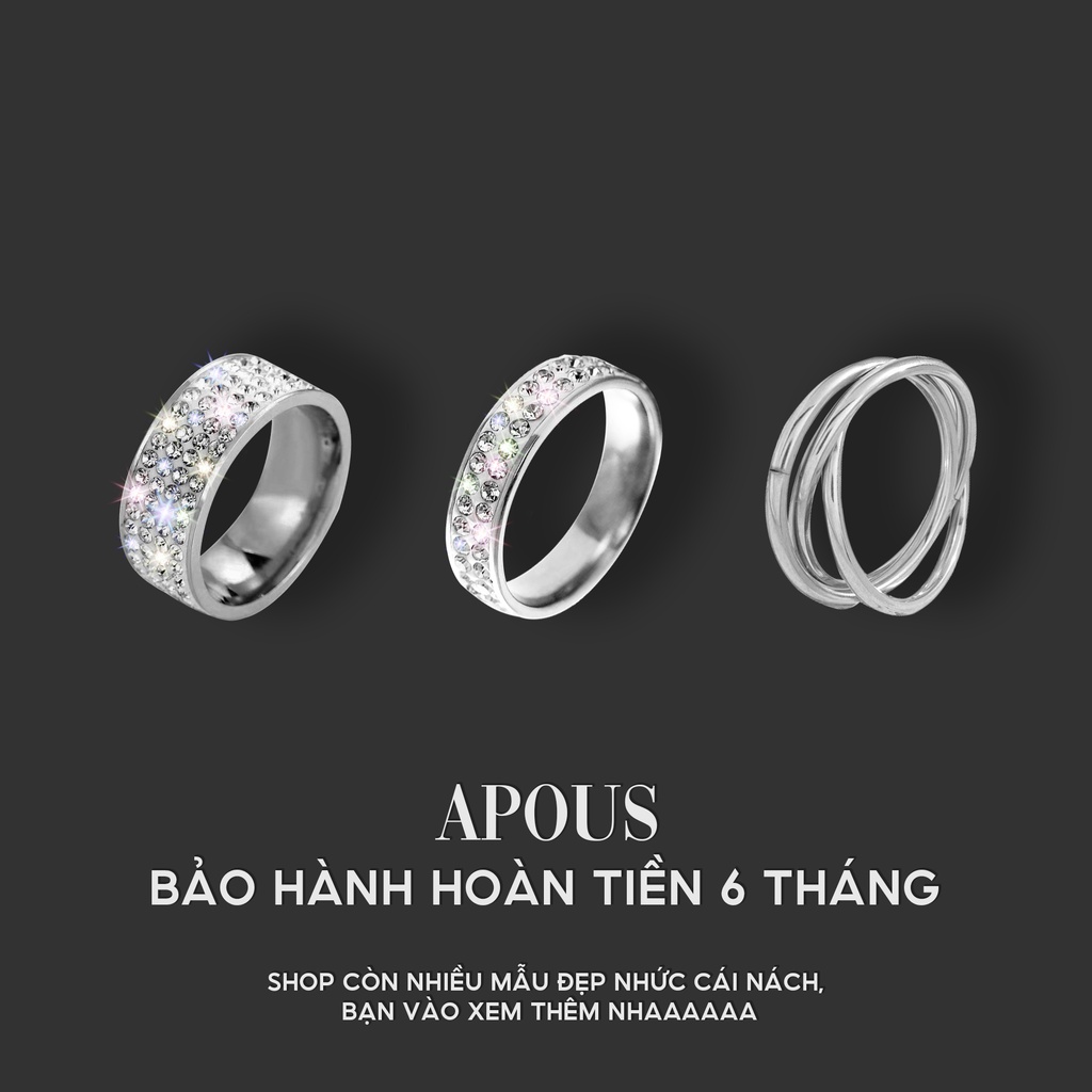 Nhẫn nam nữ Trendy Đính Đá Bling Ring - Thép không gỉ - Phụ kiện trang sức Unisex Apous