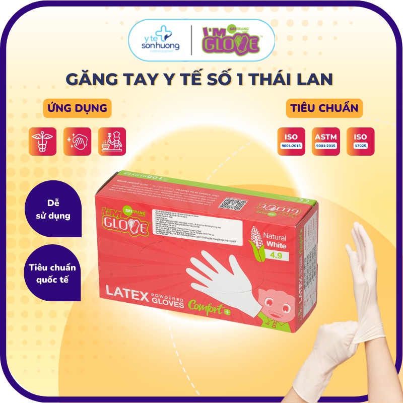Găng Tay Y Tế Có Bột Latex Hiệu I'm Gloves Thái Lan Hộp 100 chiếc