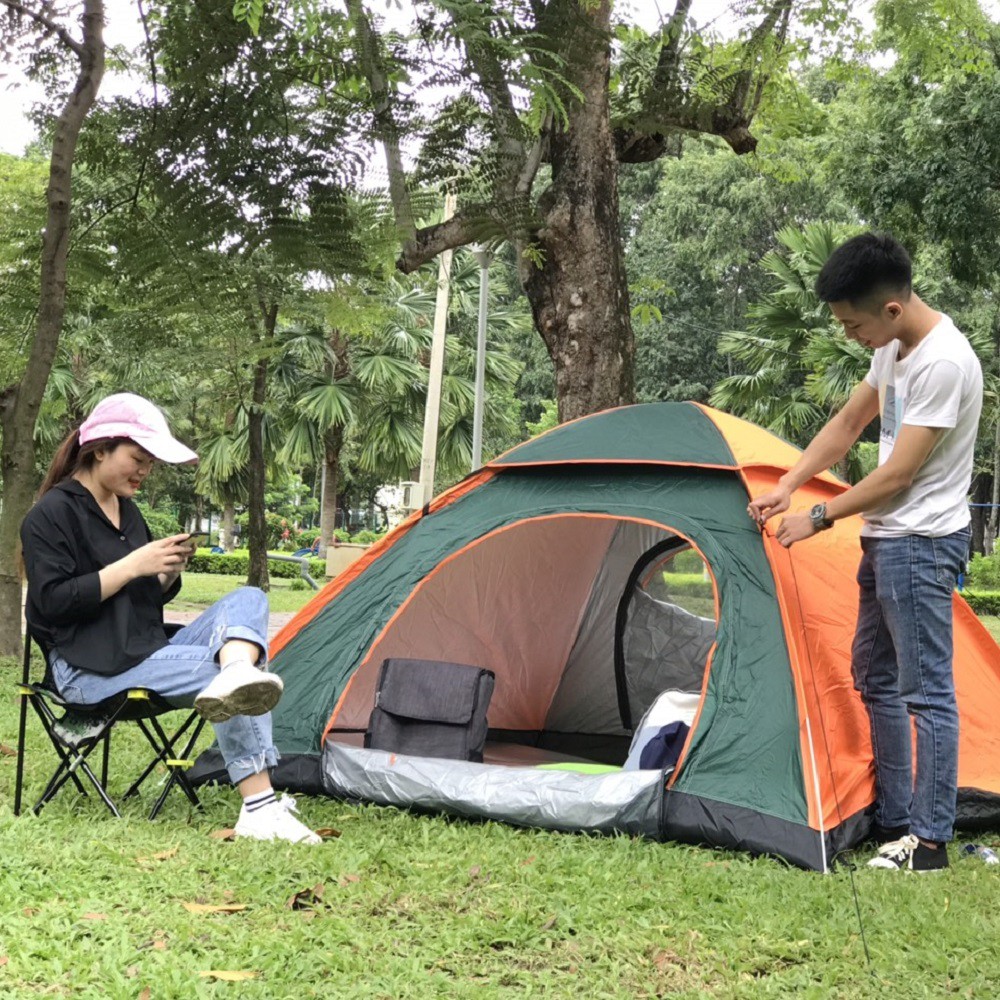 Lều cắm trại 3-4 người tự bung KT 200x200x120cm chống mưa chống nắng, liều cắm trại 2 cửa gấp gọn hcm giá rẻ đi du lịch