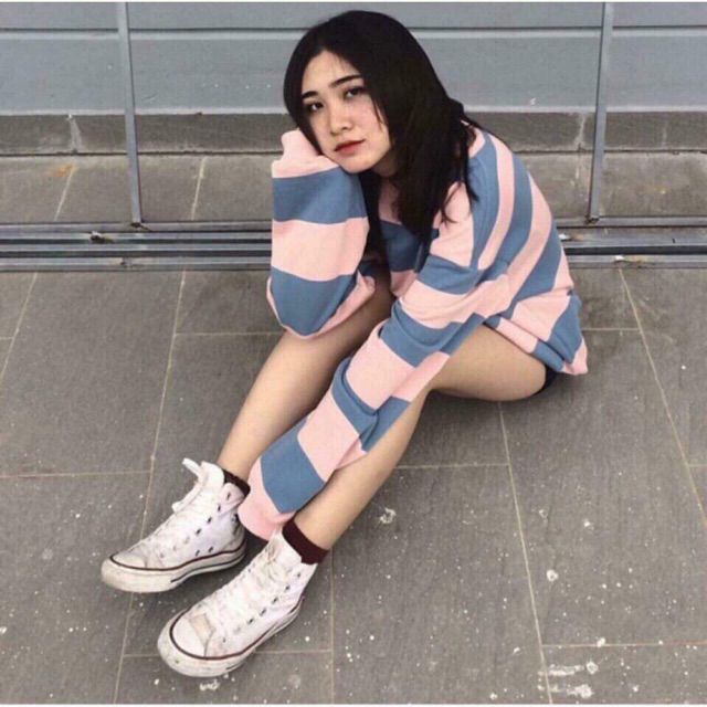 Áo Kẻ Sweater Nam Nữ Unisex Kẻ Hồng Xanh Dài Tay | BigBuy360 - bigbuy360.vn