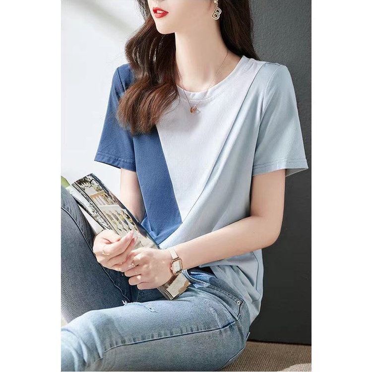 Áo Thun Nữ Ngắn Tay Phối Màu Tương Phản Thời Trang Mùa Hè C9186 Lên Đến 40-80KG